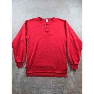 Vintage‎ Henley Shirt M Fit S Red Jerzees Russell Long Sleeve Made In USA
